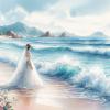 ลักนางภาพปก เจ้าสาวในชุดแต่งงานบนชายหาดมองคลื่นทะเลซัดฝั่งเป็นฟองขาว